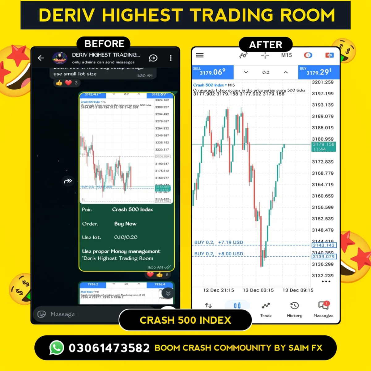 Crash 500 Index — Buy Signal — before and after screenshot